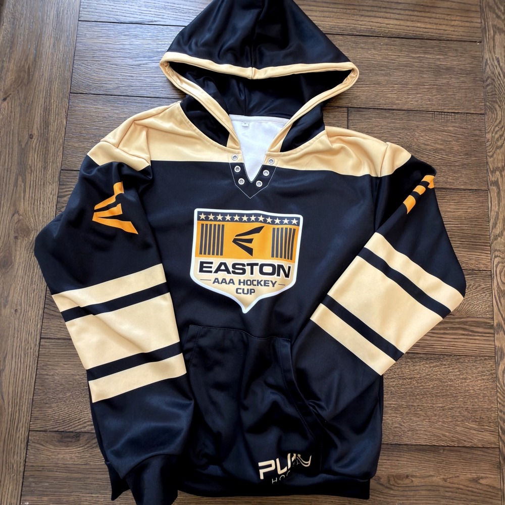 Easton AAA Hockey Cup Hoodie Mens Small Black Gold Pullover Sweatshirt